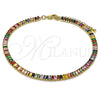 Tobillera Elegante 03.130.0008.4.10 Oro Laminado, Diseño de Baguette, con Multicolor Zirconia Cubica, Pulido, Tono Dorado (05 MM Thickness, 10 Inches Length)