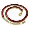 Tobillera Elegante 03.130.0008.1.10 Oro Laminado, Diseño de Baguette, con Granate Zirconia Cubica, Pulido, Tono Dorado (05 MM Thickness, 10 Inches Length)