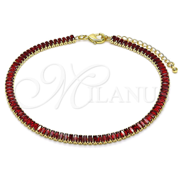 Tobillera Elegante 03.130.0008.1.10 Oro Laminado, Diseño de Baguette, con Granate Zirconia Cubica, Pulido, Tono Dorado (05 MM Thickness, 10 Inches Length)