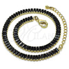 Tobillera Elegante 03.130.0008.2.10 Oro Laminado, Diseño de Baguette, con Negro Zirconia Cubica, Pulido, Tono Dorado (05 MM Thickness, 10 Inches Length)