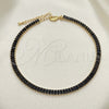 Tobillera Elegante 03.130.0008.2.10 Oro Laminado, Diseño de Baguette, con Negro Zirconia Cubica, Pulido, Tono Dorado (05 MM Thickness, 10 Inches Length)