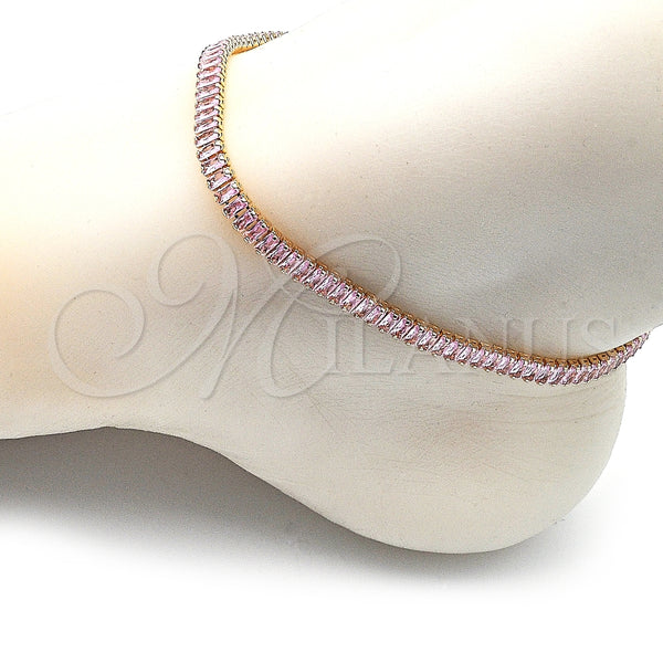 Tobillera Elegante 03.130.0008.3.10 Oro Laminado, Diseño de Baguette, con Rosado Zirconia Cubica, Pulido, Tono Dorado (05 MM Thickness, 10 Inches Length)