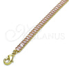 Tobillera Elegante 03.130.0008.3.10 Oro Laminado, Diseño de Baguette, con Rosado Zirconia Cubica, Pulido, Tono Dorado (05 MM Thickness, 10 Inches Length)