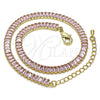 Tobillera Elegante 03.130.0008.3.10 Oro Laminado, Diseño de Baguette, con Rosado Zirconia Cubica, Pulido, Tono Dorado (05 MM Thickness, 10 Inches Length)
