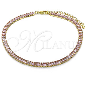 Tobillera Elegante 03.130.0008.3.10 Oro Laminado, Diseño de Baguette, con Rosado Zirconia Cubica, Pulido, Tono Dorado (05 MM Thickness, 10 Inches Length)