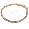 Tobillera Elegante 03.130.0008.3.10 Oro Laminado, Diseño de Baguette, con Rosado Zirconia Cubica, Pulido, Tono Dorado (05 MM Thickness, 10 Inches Length)