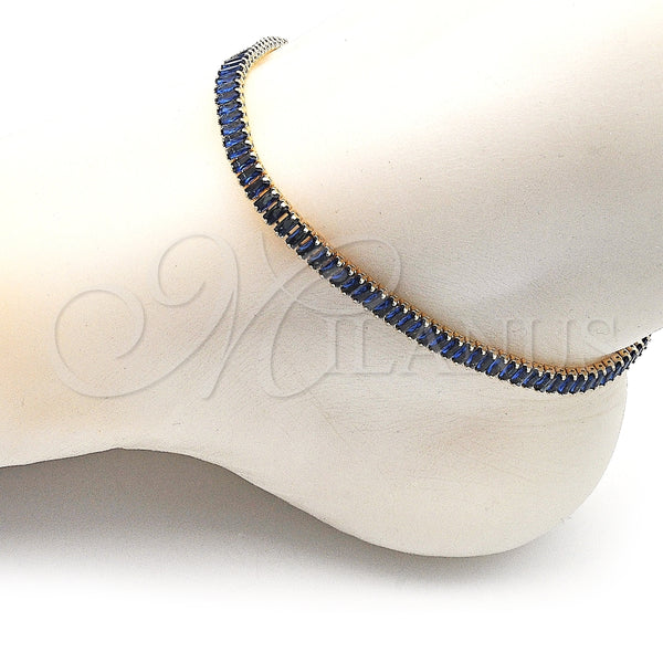 Tobillera Elegante 03.130.0008.8.10 Oro Laminado, Diseño de Baguette, con Zafiro Azul Zirconia Cubica, Pulido, Tono Dorado (05 MM Thickness, 10 Inches Length)