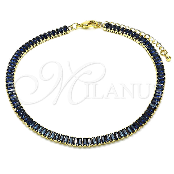 Tobillera Elegante 03.130.0008.8.10 Oro Laminado, Diseño de Baguette, con Zafiro Azul Zirconia Cubica, Pulido, Tono Dorado (05 MM Thickness, 10 Inches Length)