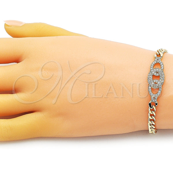 Pulsera Elegante 03.283.0275.07 Oro Laminado, Diseño de Miami Cubana, con Blanca Micro Pave, Pulido, Tono Dorado (05 MM Thickness, 8 Inches Length)