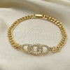 Pulsera Elegante 03.283.0275.07 Oro Laminado, Diseño de Miami Cubana, con Blanca Micro Pave, Pulido, Tono Dorado (05 MM Thickness, 8 Inches Length)