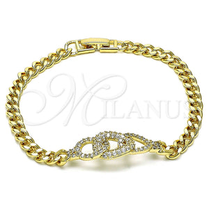 Pulsera Elegante 03.283.0275.07 Oro Laminado, Diseño de Miami Cubana, con Blanca Micro Pave, Pulido, Tono Dorado (05 MM Thickness, 8 Inches Length)