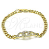Pulsera Elegante 03.283.0275.07 Oro Laminado, Diseño de Miami Cubana, con Blanca Micro Pave, Pulido, Tono Dorado (05 MM Thickness, 8 Inches Length)