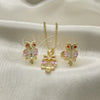 Juego de Arete y Dije de Adulto 10.210.0123.4 Oro Laminado, Diseño de Búho, con Zirconia Cubica Rosado y Granate, Pulido, Tono Dorado