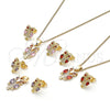 Juego de Arete y Dije de Adulto 10.210.0123.4 Oro Laminado, Diseño de Búho, con Zirconia Cubica Rosado y Granate, Pulido, Tono Dorado