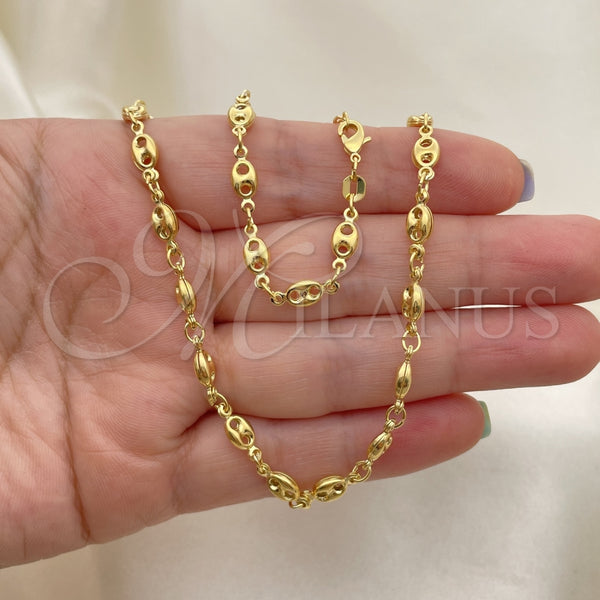 Gargantilla Basica 04.09.0185.20 Oro Laminado, Diseño de Puff Mariner, Pulido, Tono Dorado (04 MM Thickness, 20 Inches Length)