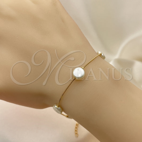 Pulsera Elegante 03.02.0087.07 Oro Laminado, Diseño de Box, con Marfil Perla, Pulido Blanco, Tono Dorado (01 MM Thickness, 7 Inches Length)