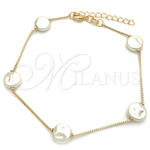 Pulsera Elegante 03.02.0087.07 Oro Laminado, Diseño de Box, con Marfil Perla, Pulido Blanco, Tono Dorado (01 MM Thickness, 7 Inches Length)
