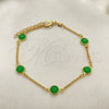 Pulsera Básica 03.02.0090.07 Oro Laminado, Diseño de Paperclip, con Verde Cristal, Pulido, Tono Dorado (01 MM Thickness, 7 Inches Length)