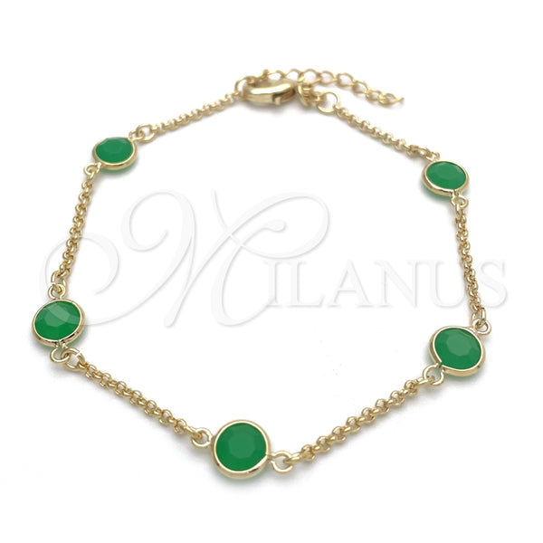 Pulsera Básica 03.02.0090.07 Oro Laminado, Diseño de Paperclip, con Verde Cristal, Pulido, Tono Dorado (01 MM Thickness, 7 Inches Length)