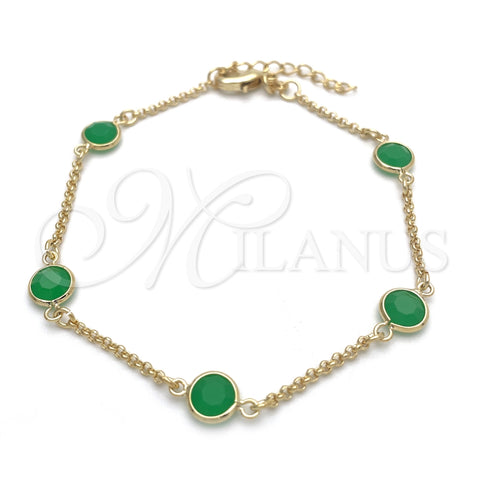 Pulsera Básica 03.02.0090.07 Oro Laminado, Diseño de Paperclip, con Verde Cristal, Pulido, Tono Dorado (01 MM Thickness, 7 Inches Length)
