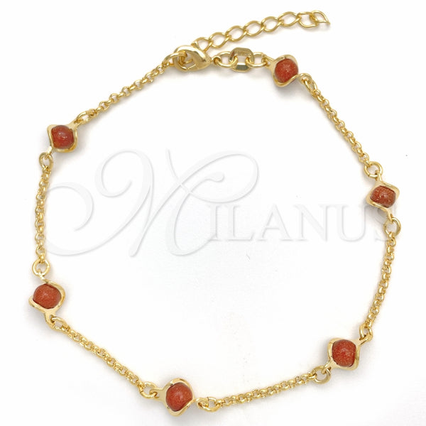 Pulsera Básica 03.02.0091.07 Oro Laminado, Diseño de Paperclip, con Onix Negro Goldstone Venturina, Pulido, Tono Dorado (01 MM Thickness, 7 Inches Length)