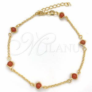 Pulsera Básica 03.02.0091.07 Oro Laminado, Diseño de Paperclip, con Onix Negro Goldstone Venturina, Pulido, Tono Dorado (01 MM Thickness, 7 Inches Length)