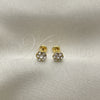 Arete Dormilona 02.02.0506 Oro Laminado, Diseño de Flor, con Blanca Cristal, Pulido Blanco, Tono Dorado