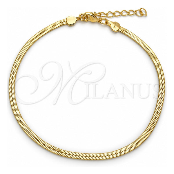 Tobillera Básica 03.02.0095.10 Oro Laminado, Diseño de Herringbone, Pulido, Tono Dorado (02 MM Thickness, 10 Inches Length)