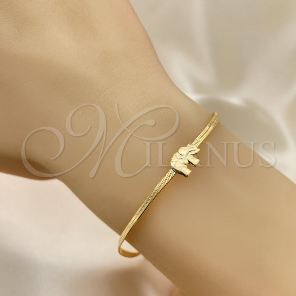 Pulsera Básica 03.02.0096.07 Oro Laminado, Diseño de Elefante y Herringbone, Pulido, Tono Dorado (02 MM Thickness, 7 Inches Length)