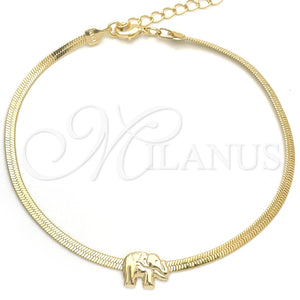 Pulsera Básica 03.02.0096.07 Oro Laminado, Diseño de Elefante y Herringbone, Pulido, Tono Dorado (02 MM Thickness, 7 Inches Length)