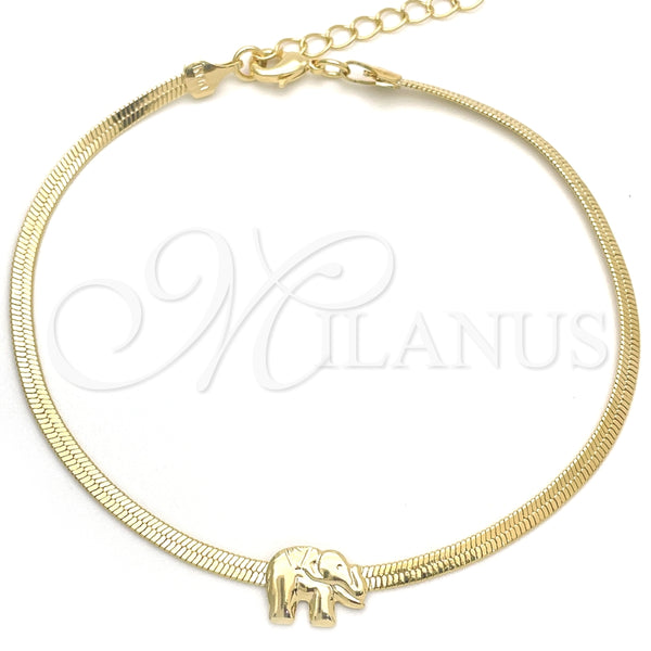 Pulsera Básica 03.02.0096.07 Oro Laminado, Diseño de Elefante y Herringbone, Pulido, Tono Dorado (02 MM Thickness, 7 Inches Length)