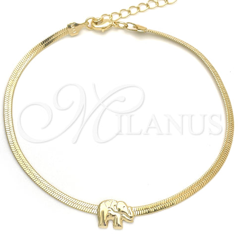 Pulsera Básica 03.02.0096.07 Oro Laminado, Diseño de Elefante y Herringbone, Pulido, Tono Dorado (02 MM Thickness, 7 Inches Length)