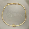 Tobillera Básica 03.02.0096.10 Oro Laminado, Diseño de Elefante y Herringbone, Pulido, Tono Dorado (02 MM Thickness, 10 Inches Length)
