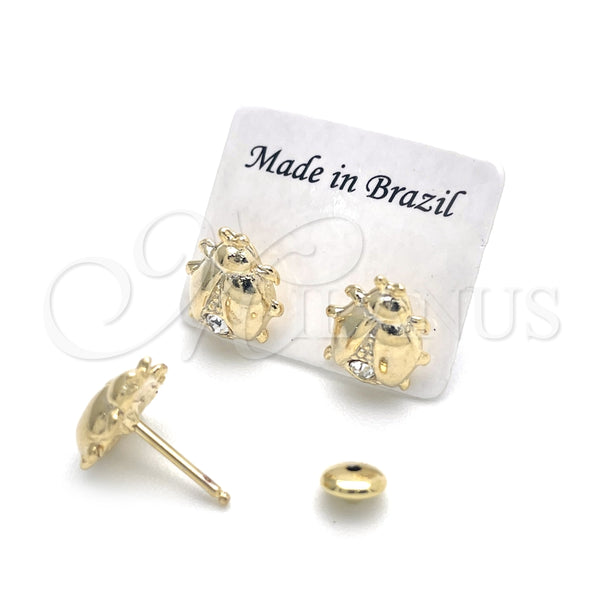 Arete Dormilona 02.02.0509 Oro Laminado, Diseño de Mariquita, con Blanca Cristal, Pulido Multicolor, Tono Dorado
