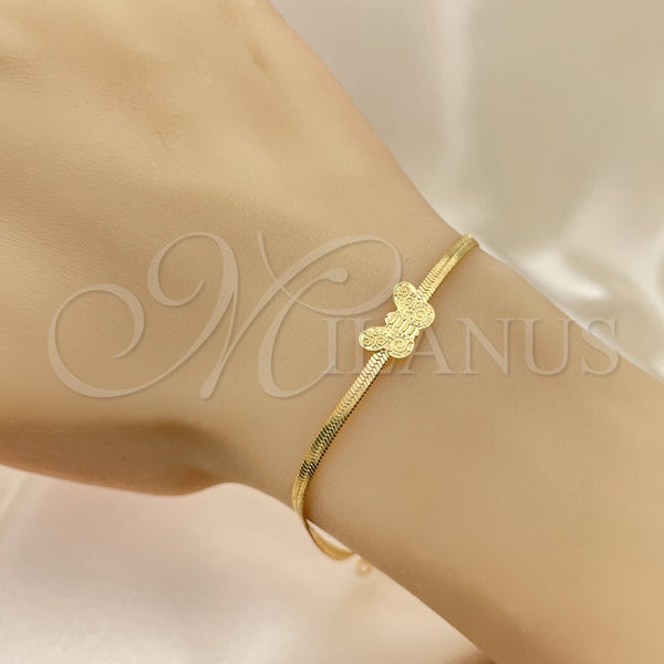 Pulsera Básica 03.02.0098.07 Oro Laminado, Diseño de Herringbone y Mariposa, Pulido, Tono Dorado (02 MM Thickness, 7 Inches Length)