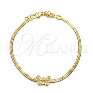 Pulsera Básica 03.02.0098.07 Oro Laminado, Diseño de Herringbone y Mariposa, Pulido, Tono Dorado (02 MM Thickness, 7 Inches Length)