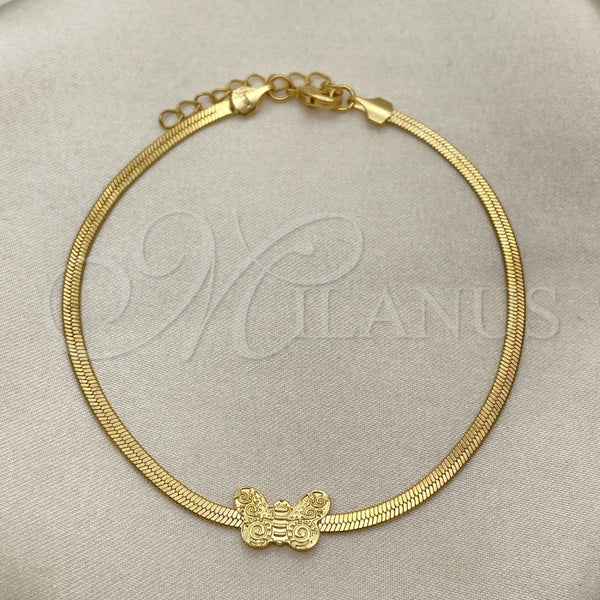 Pulsera Básica 03.02.0098.07 Oro Laminado, Diseño de Herringbone y Mariposa, Pulido, Tono Dorado (02 MM Thickness, 7 Inches Length)