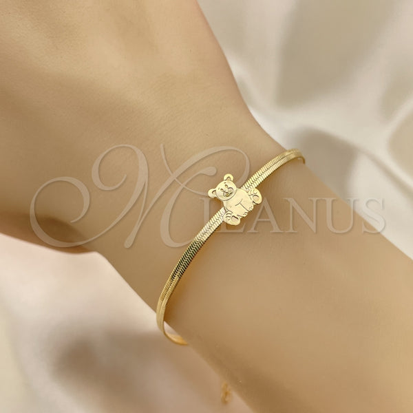 Pulsera Básica 03.02.0099.07 Oro Laminado, Diseño de Osito y Herringbone, Pulido, Tono Dorado (02 MM Thickness, 7 Inches Length)