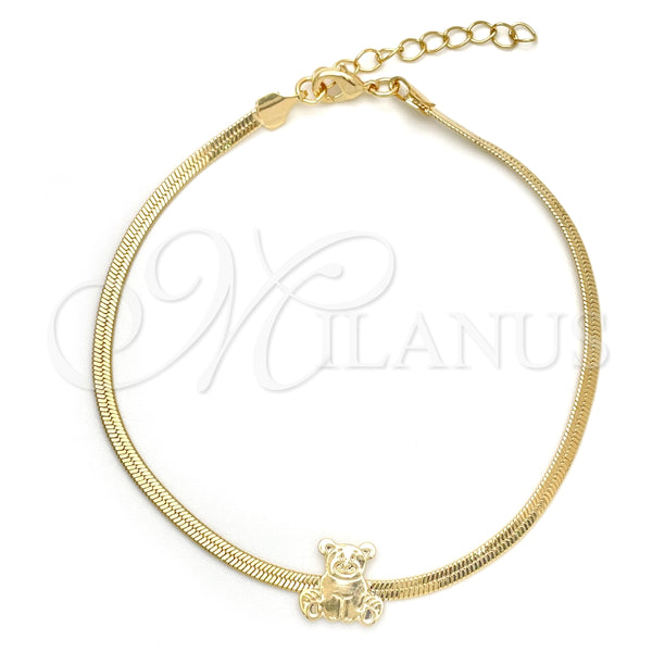 Pulsera Básica 03.02.0099.07 Oro Laminado, Diseño de Osito y Herringbone, Pulido, Tono Dorado (02 MM Thickness, 7 Inches Length)
