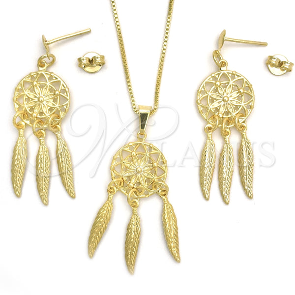 Juego de Arete y Dije de Adulto 10.02.0008 Oro Laminado, Diseño de Flor, Pulido, Tono Dorado