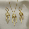 Juego de Arete y Dije de Adulto 10.02.0009 Oro Laminado, Diseño de Flor, Pulido, Tono Dorado