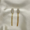 Arete Largo 02.02.0513 Oro Laminado, Diseño de Baguette, con Blanca Zirconia Cubica, Pulido, Tono Dorado