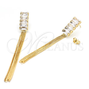 Arete Largo 02.02.0513 Oro Laminado, Diseño de Baguette, con Blanca Zirconia Cubica, Pulido, Tono Dorado