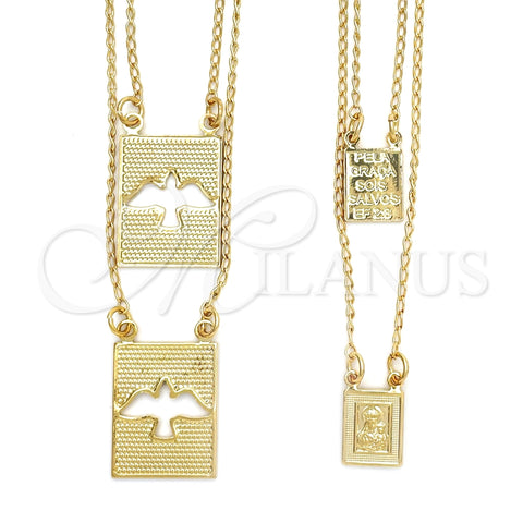 Collares con Dije 04.02.0018 Oro Laminado, Diseño de Espíritu Santo, Pulido, Tono Dorado (01 MM Thickness, 16 Inches Length)