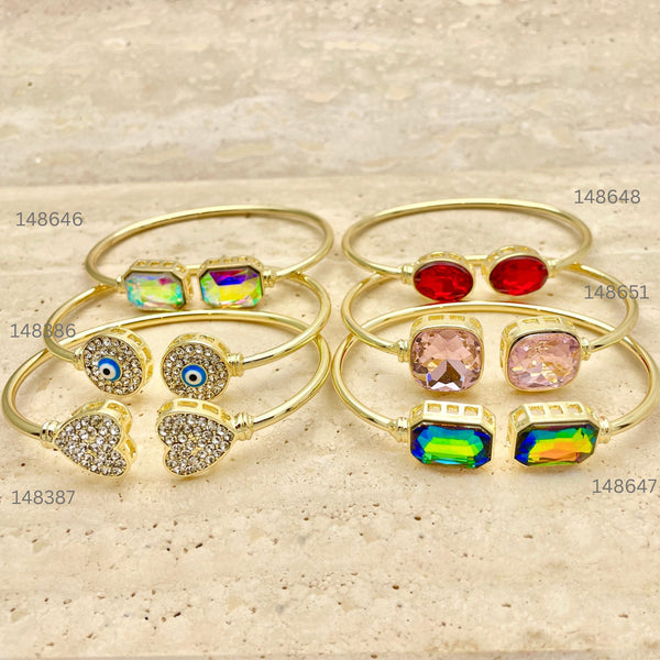 Kit Surtido de 15 Brazaletes con Piedras de Colores de Oro Laminado al por mayor — SKU 151266