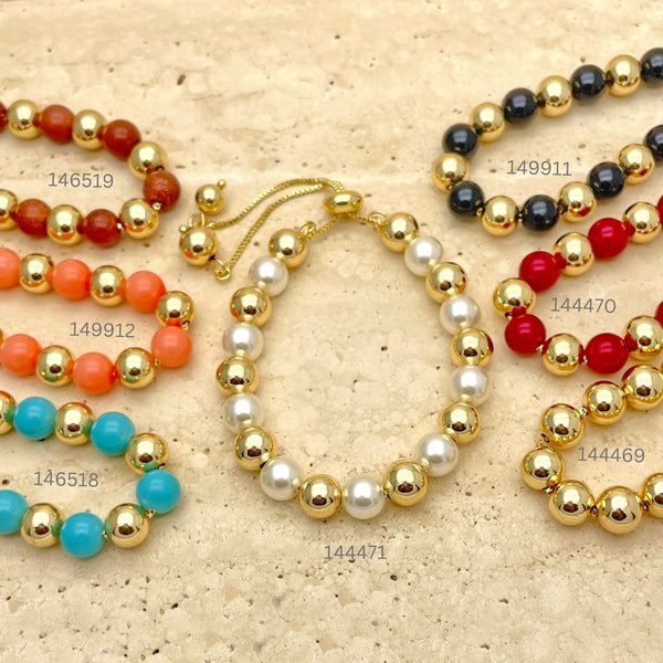 Kit Surtido de 15 Pulseras Ajustables con Piedra Natural de Oro Laminado al por mayor — SKU 151270