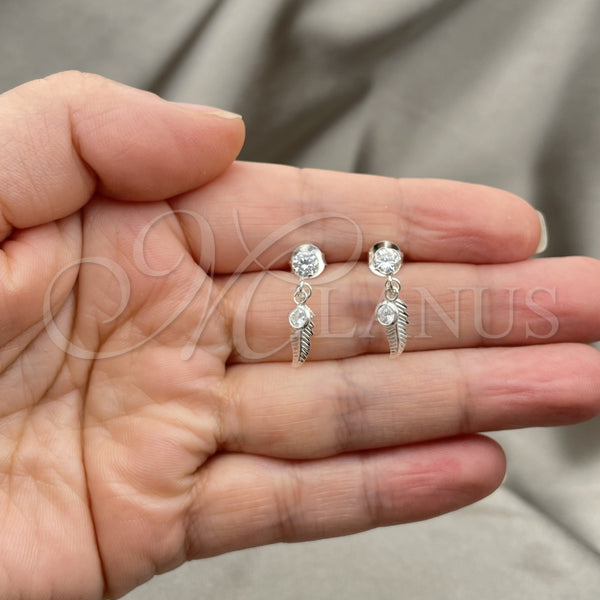Arete Colgante 02.401.0071 Plata Rodinada, Diseño de Oja, con Zirconia Cubica Blanca, Pulido, Tono Plateado