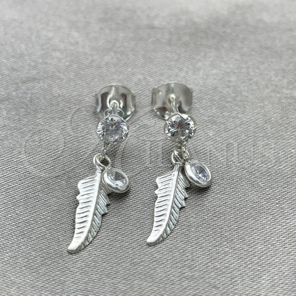 Arete Colgante 02.401.0071 Plata Rodinada, Diseño de Oja, con Zirconia Cubica Blanca, Pulido, Tono Plateado