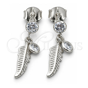 Arete Colgante 02.401.0071 Plata Rodinada, Diseño de Oja, con Zirconia Cubica Blanca, Pulido, Tono Plateado
