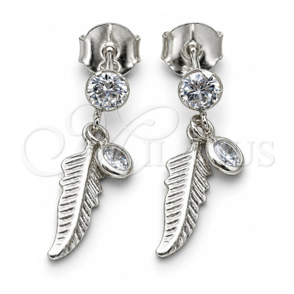 Arete Colgante 02.401.0071 Plata Rodinada, Diseño de Oja, con Zirconia Cubica Blanca, Pulido, Tono Plateado